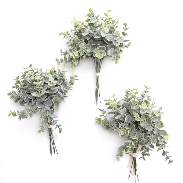 Ling's Moment Eucalyptus Leaves Branches 18Pcs 15 Inch Tall Fake Greenery Decor for Wedding Bouquets Table Centerpieces Room Office