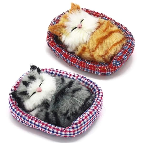 Coolayoung Coolayoung 2Pcs Sleeping Cat Doll Toy Mini Kitten Pet Pad with Meows Sounds Perfect Gift for Kids Boys Girls Office Desk Decor