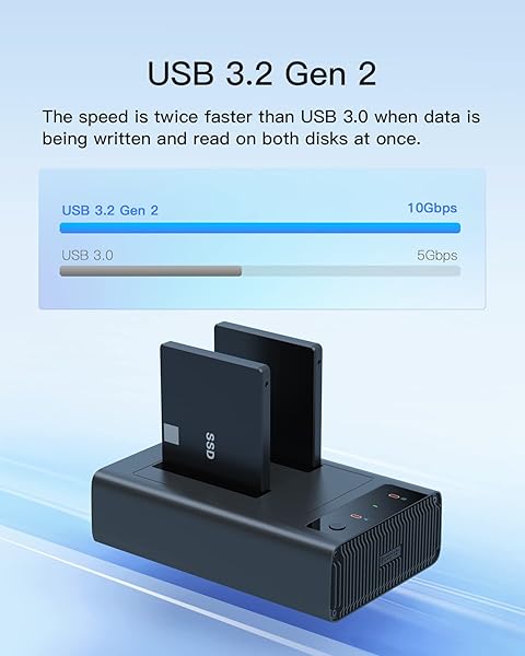 Inateck "Inateck USB 3.2 Gen 2 Hard Drive Docking Station for 2.5" SATA SSD/HDD - Clone Function & Fast Data Transfer" - View 5 of 9