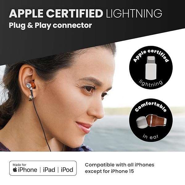 Symphonized Symphonized Premium Wooden iPhone Earphones Wired (Apple MFI Certified), Deep Bass Sound, 3D Sound, Microphone Volume Control, 90% Noise Cancelling with Lightning. Earphones for iPhone SE to 14 - View 5 of 7