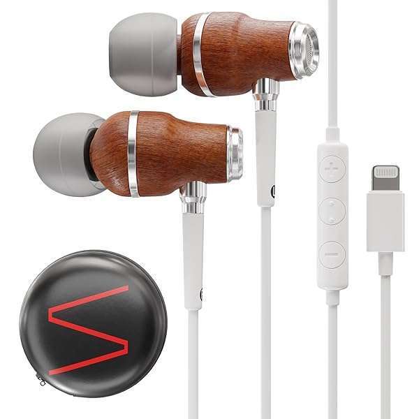 Symphonized Symphonized Premium Wooden iPhone Earphones Wired (Apple MFI Certified), Deep Bass Sound, 3D Sound, Microphone Volume Control, 90% Noise Cancelling with Lightning. Earphones for iPhone SE to 14