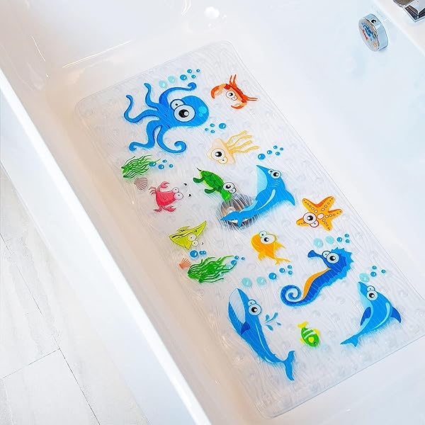 BEEHOMEE Non-Slip Cartoon Bath Mat for Kids - BEEHOMEE XL Octopus Design, Machine Washable, Perfect for Baby & Toddler Safety in Bathtub