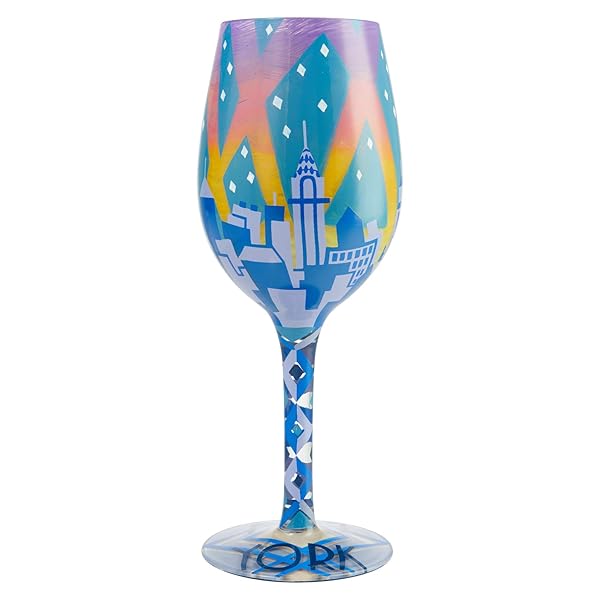 Enesco Enesco Lolita New York Nights Hand-Painted Wine Glass - Artisan Multicolor Design, Perfect Gift!