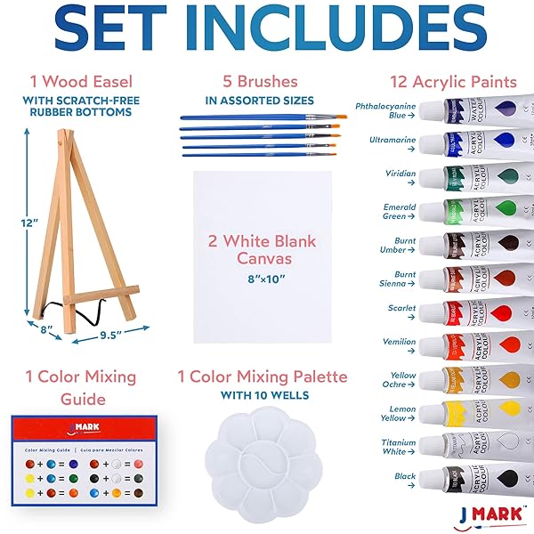 J MARK J MARK Painting Kit: Complete Acrylic Paint Set with Canvases, Brushes & Palette for Artists - View 4 of 10