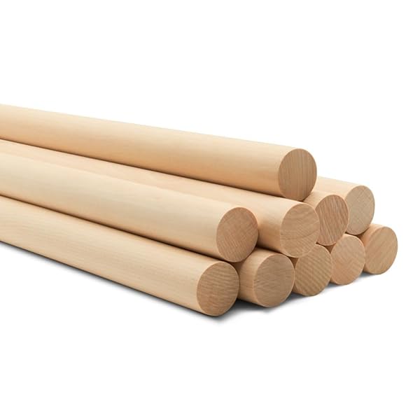 Woodpeckers Wooden Dowel Rods 1 Inch x 48 Inch Pack of 10 Unfinished Hardwood Strong Wood Dowels for Crafts and DIY Projects