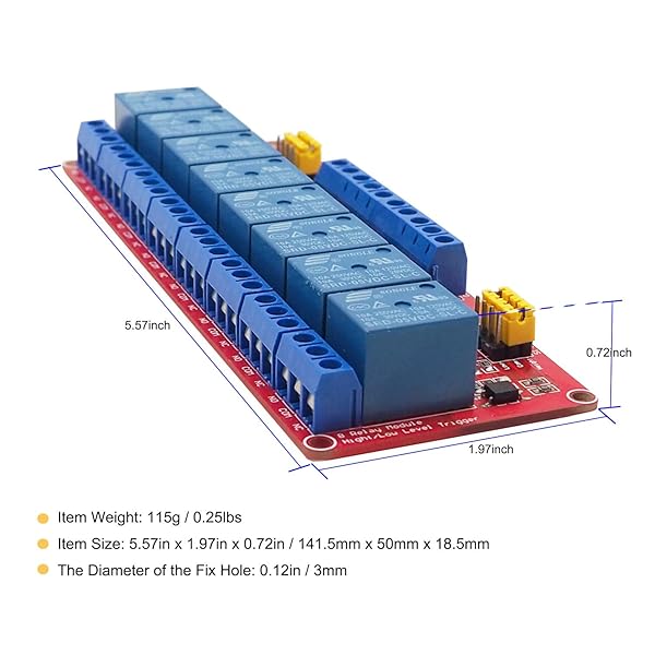VOGURTIME VOGURTIME 8 Channel 5V Relay Module with Optocoupler Isolation for High Low Level Trigger Red Board - View 5 of 7