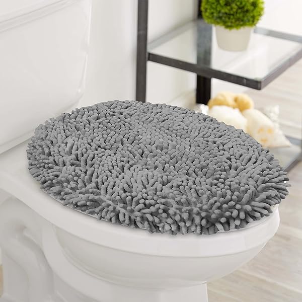LuxUrux LuxUrux Soft Chenille Toilet Lid Cover - Machine Washable, Non-Slip, Fits Most Sizes, Gray Bathroom Decor - View 5 of 11