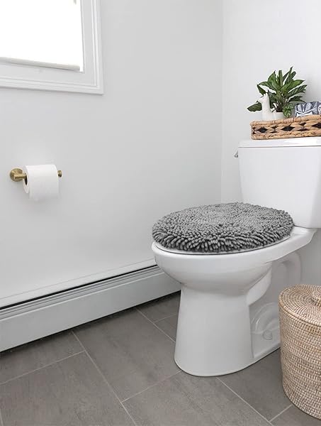 LuxUrux LuxUrux Soft Chenille Toilet Lid Cover - Machine Washable, Non-Slip, Fits Most Sizes, Gray Bathroom Decor - View 6 of 11