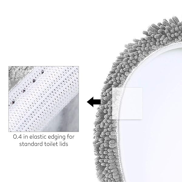 LuxUrux LuxUrux Soft Chenille Toilet Lid Cover - Machine Washable, Non-Slip, Fits Most Sizes, Gray Bathroom Decor - View 7 of 11