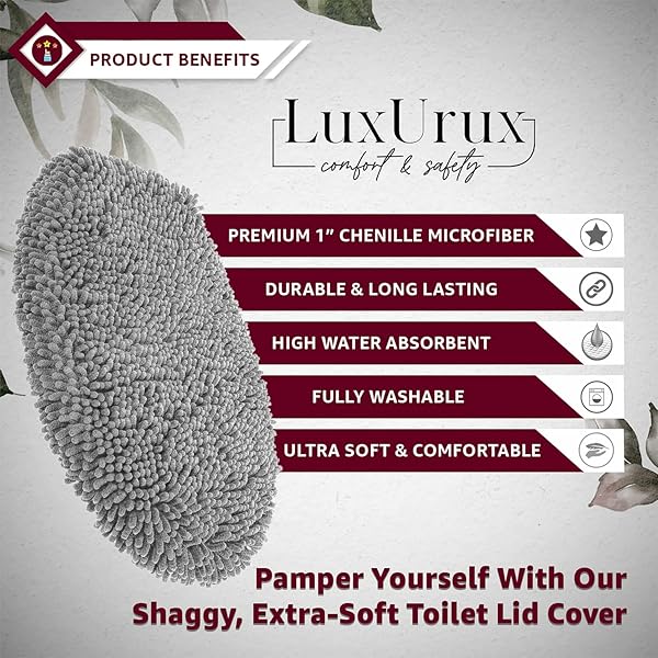 LuxUrux LuxUrux Soft Chenille Toilet Lid Cover - Machine Washable, Non-Slip, Fits Most Sizes, Gray Bathroom Decor - View 10 of 11
