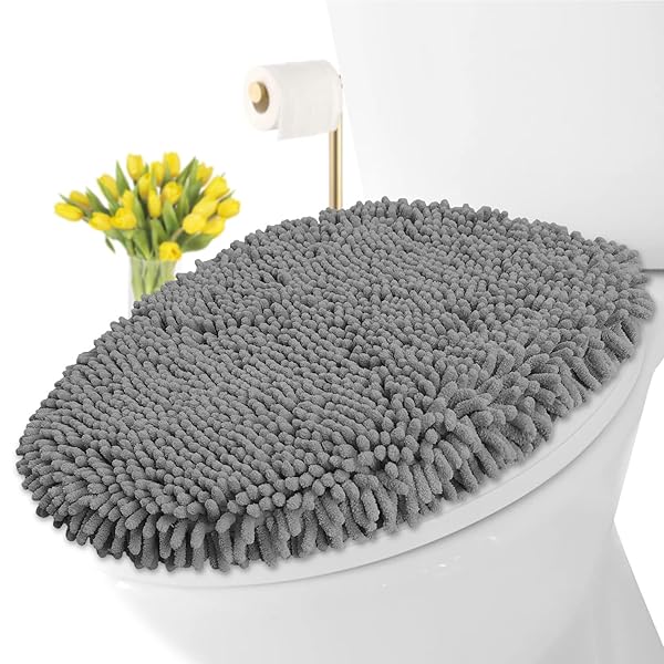 LuxUrux LuxUrux Soft Chenille Toilet Lid Cover - Machine Washable, Non-Slip, Fits Most Sizes, Gray Bathroom Decor - View 2 of 11