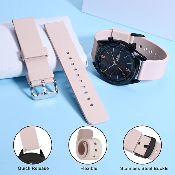 WOCCI WOCCI 24mm Light Pink Silicone Watch Band Quick Release Rubber Strap with Black Stainless Steel Buckle - View 3 of 9