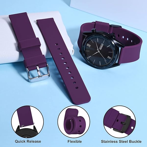 WOCCI WOCCI 18mm Silicone Watch Band Quick Release Rubber Strap with Black Stainless Steel Buckle in Purple - View 3 of 9