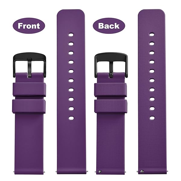 WOCCI WOCCI 18mm Silicone Watch Band Quick Release Rubber Strap with Black Stainless Steel Buckle in Purple - View 4 of 9