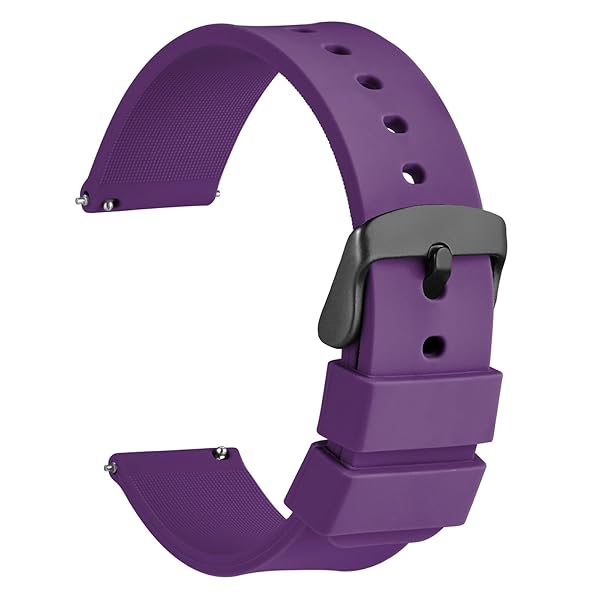 WOCCI WOCCI 18mm Silicone Watch Band Quick Release Rubber Strap with Black Stainless Steel Buckle in Purple
