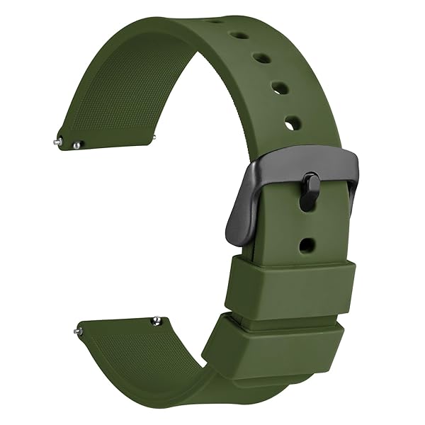 WOCCI WOCCI 22mm Silicone Watch Band Quick Release Rubber Replacement Strap Military Green with Black Stainless Steel Buckle