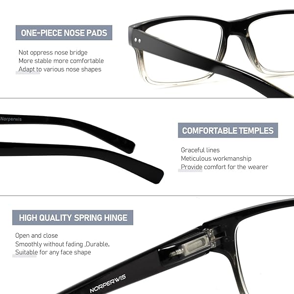 NORPERWIS NORPERWIS Reading Glasses 5 Pairs Quality Spring Hinge Readers for Men and Women Black Clear 2.00 Magnification - View 4 of 6
