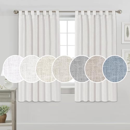 PrinceDeco PrinceDeco Natural Linen Curtains Soft Light Filtering Tab Top Window Treatments for Living Room and Bedroom Set of 2 Off White 52 x 63