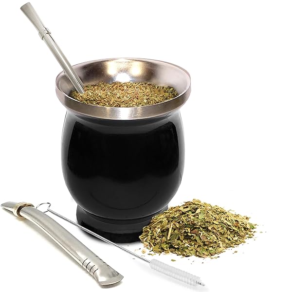 Norte Group Norte Yerba Mate Gourd Set: Traditional 8oz Cup, 2 Bombillas & Cleaning Brush - Stainless Steel, Double-Walled