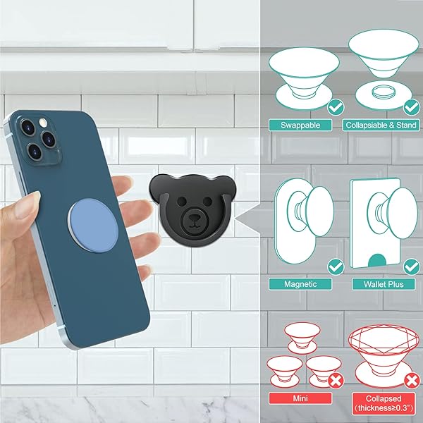 TOPGO TOPGO Cute Bear Style Socket Car Mount Phone Holder Silicone Grip Stand 3 Pack for Dashboard Home Office Kitchen Desk Wall Black - View 6 of 8