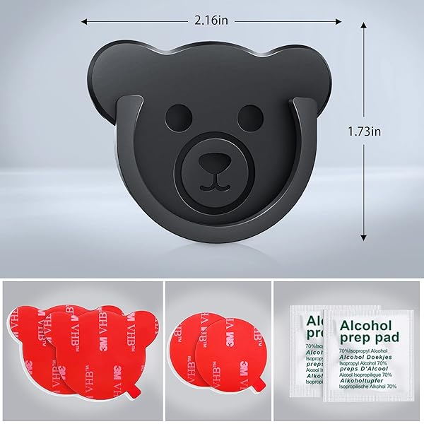 TOPGO TOPGO Cute Bear Style Socket Car Mount Phone Holder Silicone Grip Stand 3 Pack for Dashboard Home Office Kitchen Desk Wall Black - View 7 of 8