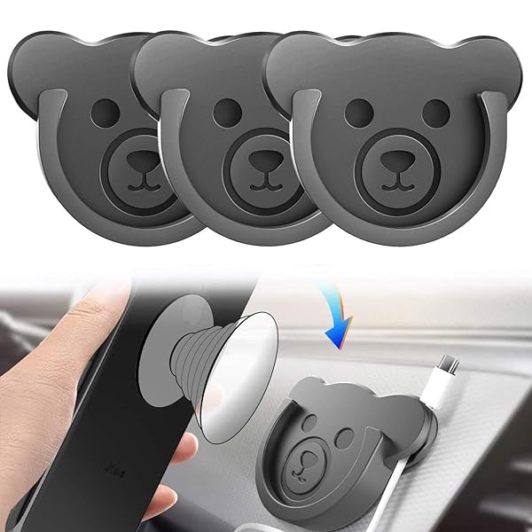TOPGO TOPGO Cute Bear Style Socket Car Mount Phone Holder Silicone Grip Stand 3 Pack for Dashboard Home Office Kitchen Desk Wall Black