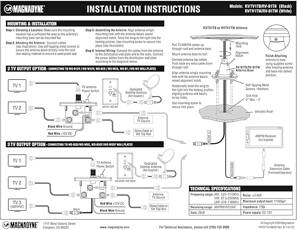 Magnadyne Magnadyne TV-X Omni Directional Amplified TV AM FM Antenna and Distribution Plate White for Enhanced Signal Reception - View 6 of 7