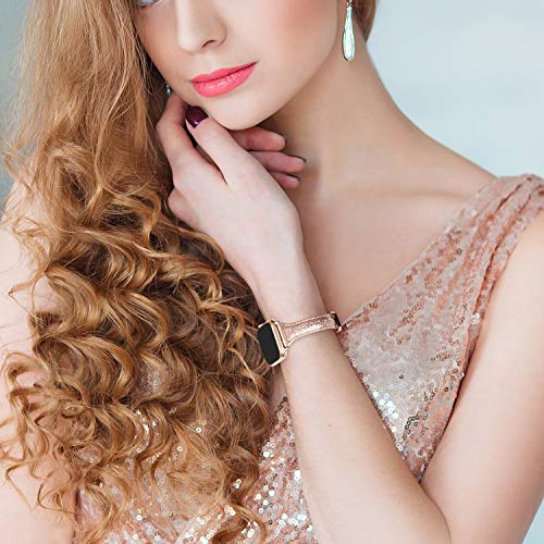 Wearlizer Wearlizer Rose Gold Leather Apple Watch Bands for Series 5 4 3 2 1 Slim Smooth Wristband Bling Glitter Strap with Gold Clasp - View 3 of 7