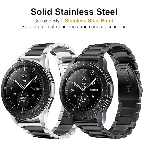 valkit Valkit 22mm Stainless Steel Bands for Samsung Galaxy Watch 46mm Gear S3 Classic and Gear 2 Pack Sliver Black for Men Women - View 2 of 7