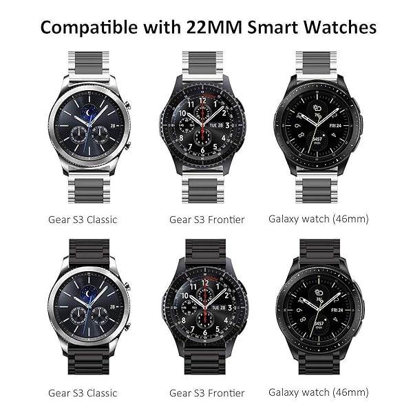 valkit Valkit 22mm Stainless Steel Bands for Samsung Galaxy Watch 46mm Gear S3 Classic and Gear 2 Pack Sliver Black for Men Women - View 3 of 7