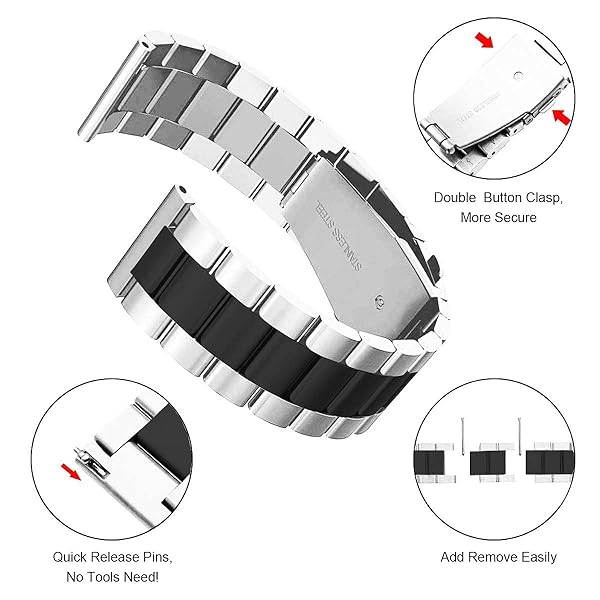 valkit Valkit 22mm Stainless Steel Bands for Samsung Galaxy Watch 46mm Gear S3 Classic and Gear 2 Pack Sliver Black for Men Women - View 4 of 7