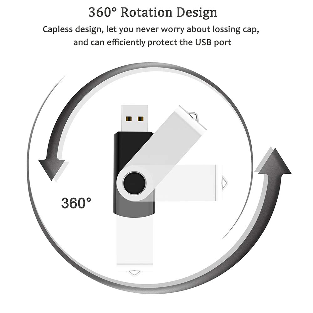 Maspen 2 Pack 64GB USB Flash Drive - USB 2.0 Swivel Thumb Drives for Easy Storage - Black Memory Stick - View 6 of 7