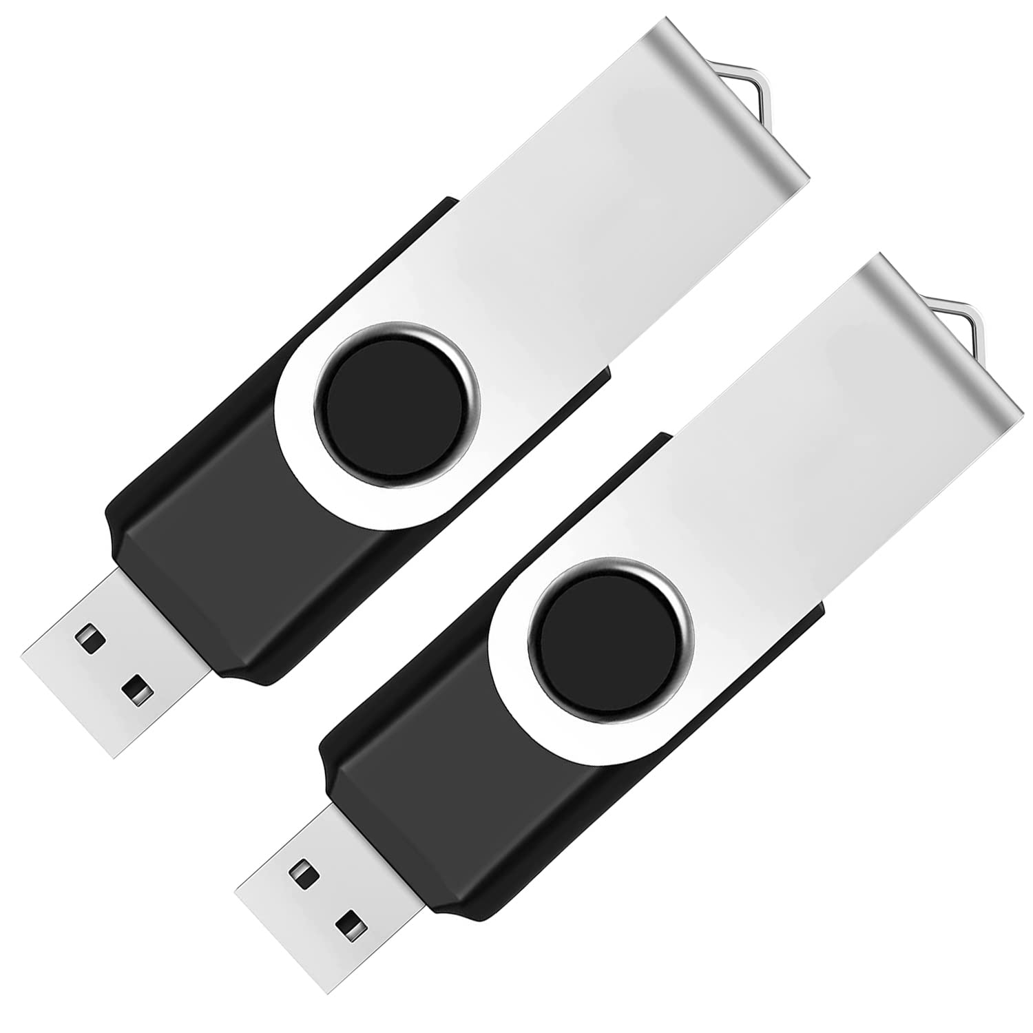 Maspen 2 Pack 64GB USB Flash Drive - USB 2.0 Swivel Thumb Drives for Easy Storage - Black Memory Stick