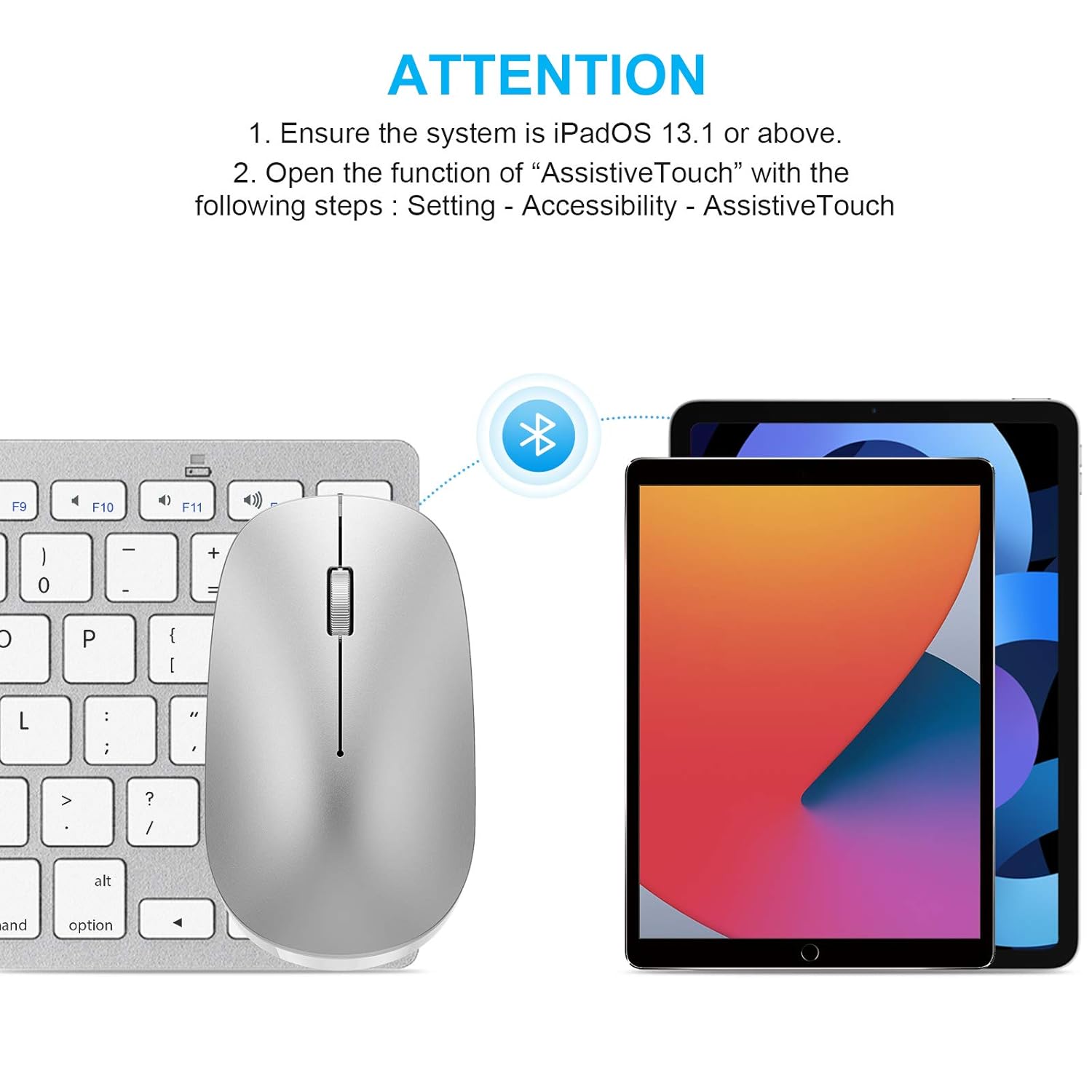 SPARIN SPARIN Wireless Keyboard & Mouse Combo for iPad Pro M4, Air M2, 10th-8th Gen - Silver White - View 2 of 8
