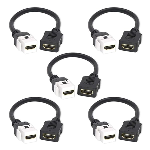 VCE HDMI Keystone Jack Adapter 5 Pack Female to Female Pigtail Extension Cable Coupler 6 Inch