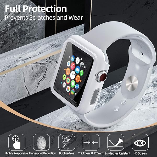 pzoz Buy PZOZ Slim Case for Apple Watch Series 3/2 - 38mm Screen Protector & Matte Bumper for Ultimate Protection (White) - View 5 of 9
