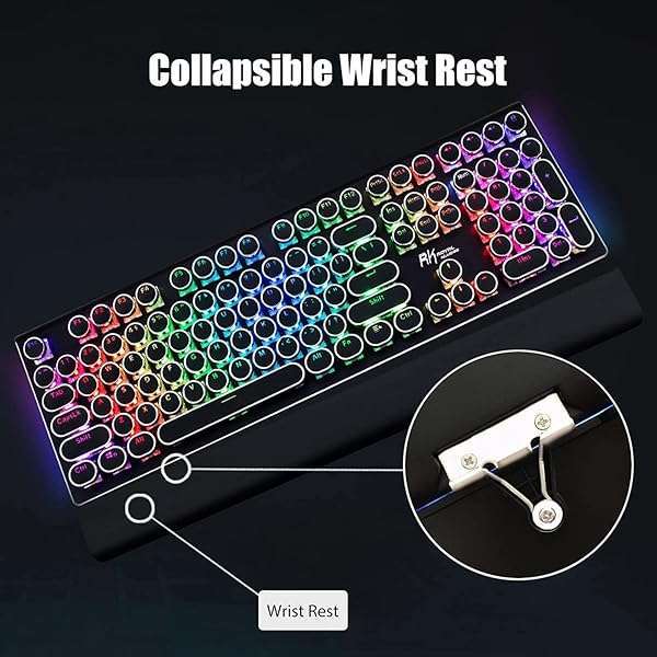 RK ROYAL KLUDGE RK ROYAL KLUDGE S108: Retro Mechanical Gaming Keyboard with RGB Backlight & Detachable Wrist Rest - Perfect for Typing & Gaming - View 4 of 9