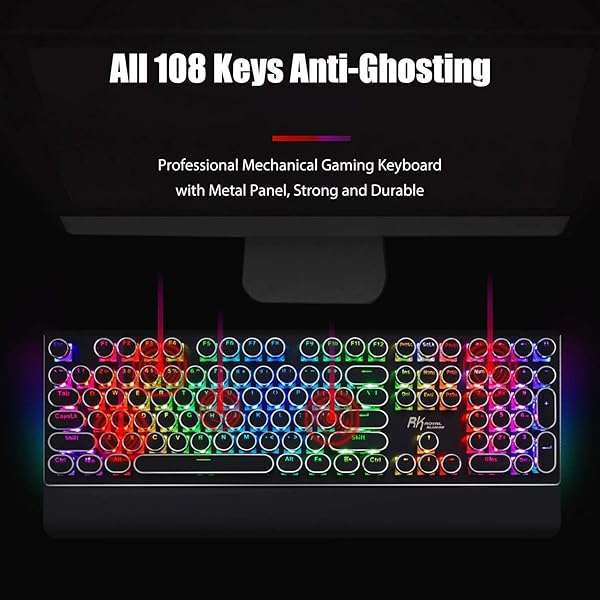 RK ROYAL KLUDGE RK ROYAL KLUDGE S108: Retro Mechanical Gaming Keyboard with RGB Backlight & Detachable Wrist Rest - Perfect for Typing & Gaming - View 5 of 9