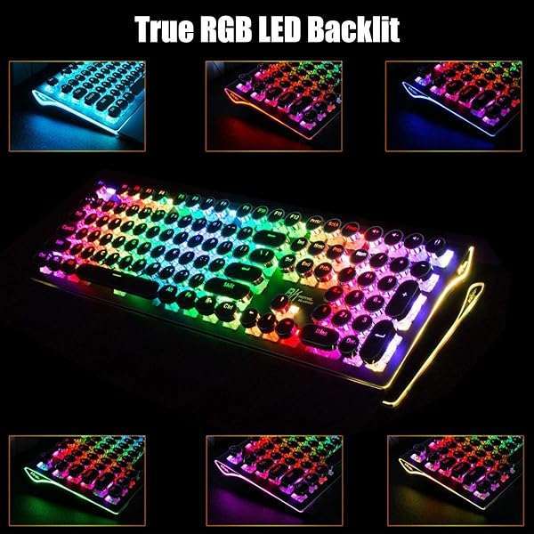 RK ROYAL KLUDGE RK ROYAL KLUDGE S108: Retro Mechanical Gaming Keyboard with RGB Backlight & Detachable Wrist Rest - Perfect for Typing & Gaming - View 6 of 9