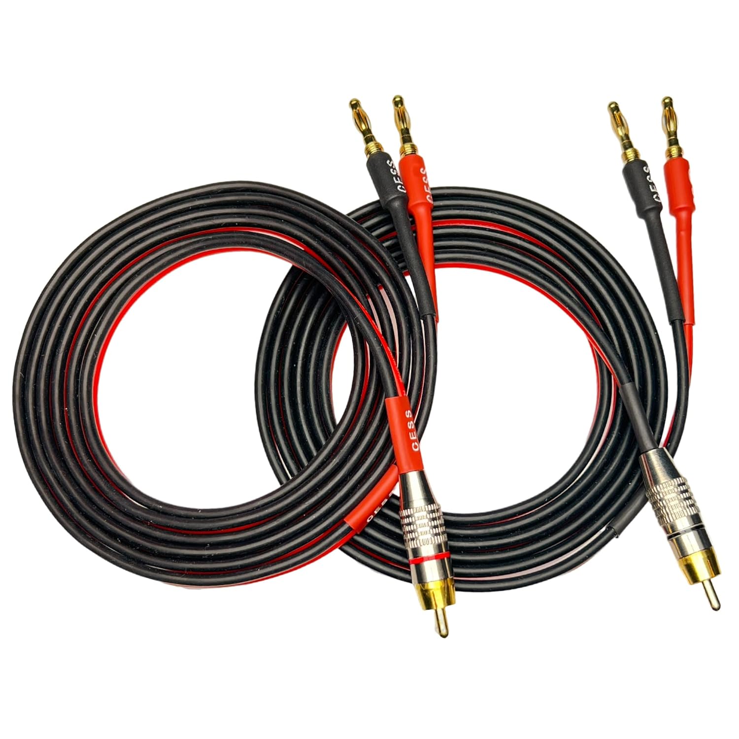 CNCESS CESS-024-6f Speaker Cable: 6ft RCA to 4mm Banana Plug, Pure Copper, Gold-Plated, 14AWG Soft Silicone Rubber - View 2 of 9