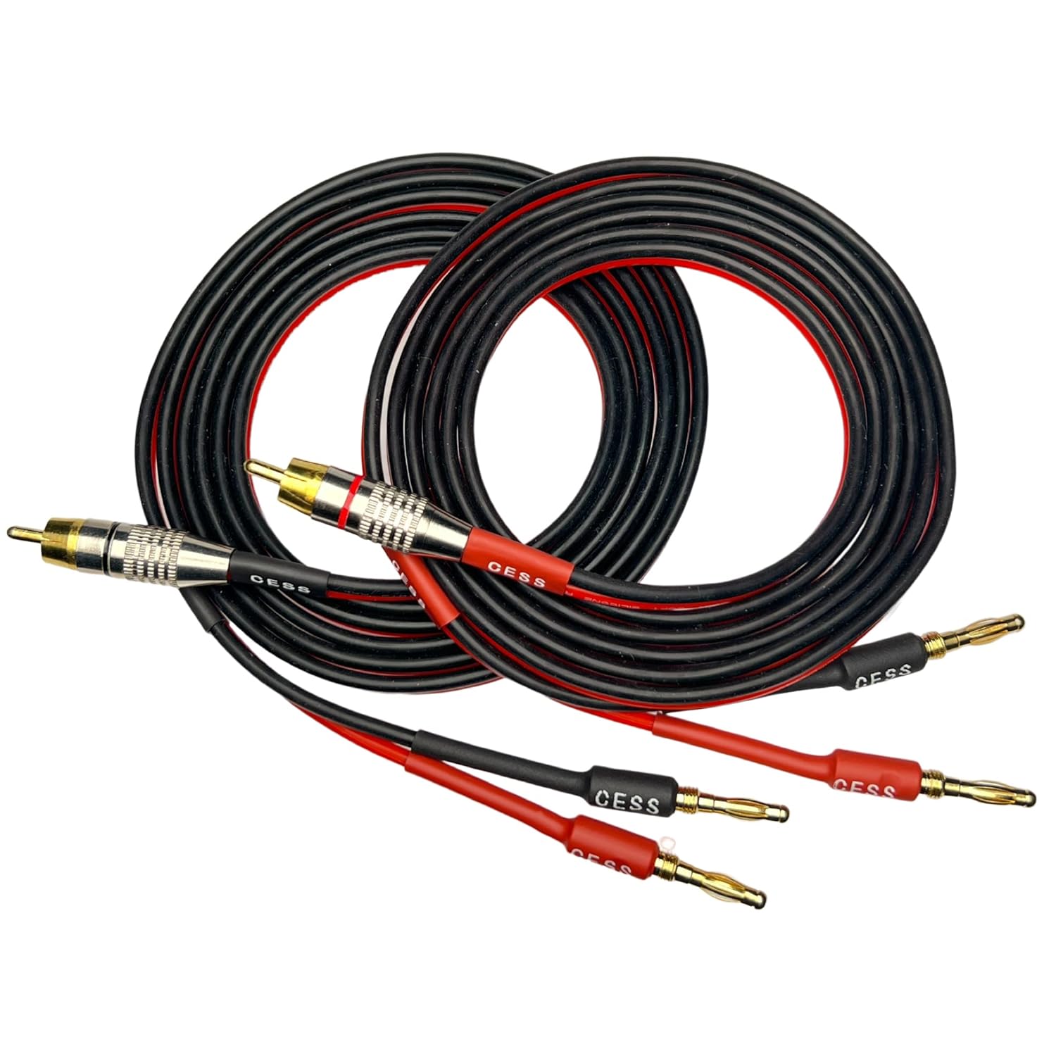 CNCESS CESS-024-6f Speaker Cable: 6ft RCA to 4mm Banana Plug, Pure Copper, Gold-Plated, 14AWG Soft Silicone Rubber - View 4 of 9