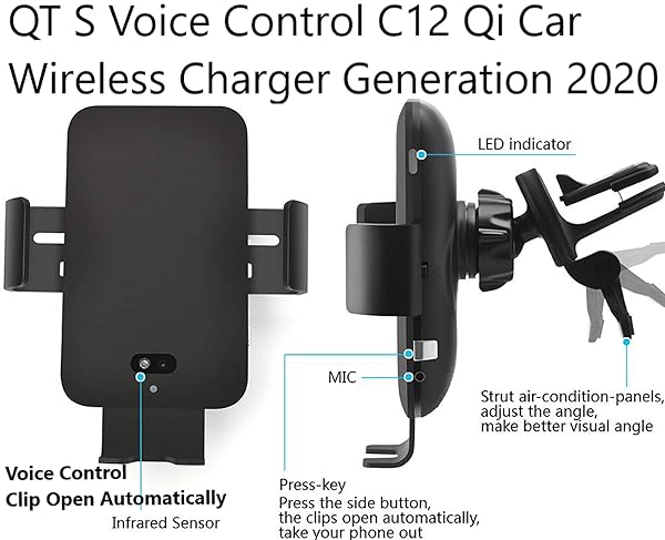 QT Shopping QT S Wireless Car Charger Qi Certified 15W Fast Charging with Voice Control Touch Sensor Compatible with iPhone and Samsung Devices - View 2 of 5