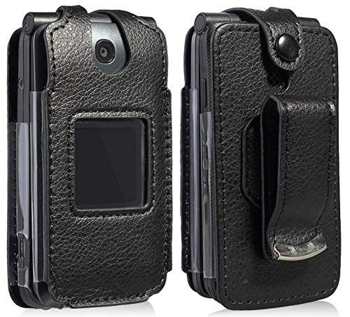 Nakedcellphone Nakedcellphone Form-Fit Black Vegan Leather Phone Case with Screen Protection and Belt Clip for Alcatel Go Flip V MyFlip QuickFlip AT&T Cingular Flip 2 - View 2 of 8