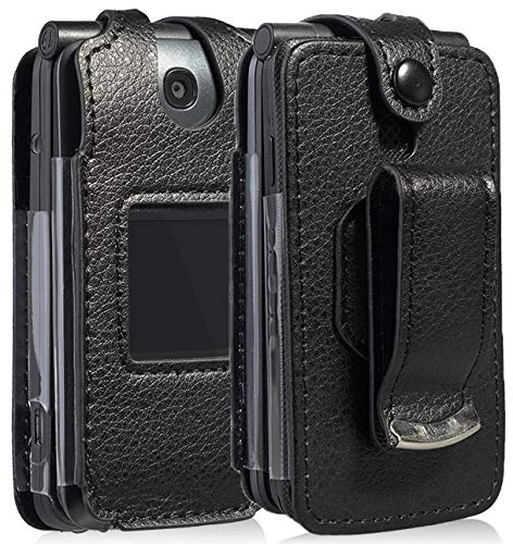 Nakedcellphone Form-Fit Black Vegan Leather Phone Case with Screen Protection and Belt Clip for Alcatel Go Flip V MyFlip QuickFlip AT&T Cingular Flip 2