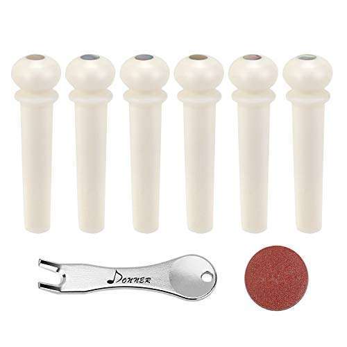 Donner Donner Acoustic Guitar Bridge Pins - 6PCS White Bone with Abalone Dot & Puller | Enhance Your Guitar's Sound! - View 11 of 11
