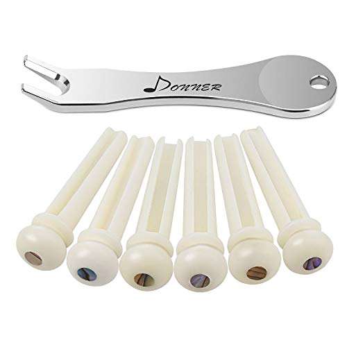 Donner Donner Acoustic Guitar Bridge Pins - 6PCS White Bone with Abalone Dot & Puller | Enhance Your Guitar's Sound! - View 2 of 11
