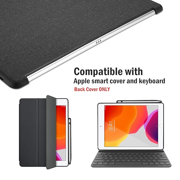 ProCase ProCase for iPad 10.2 (2021 9th Gen/ 2020 8th Gen/ 2019 7th Gen) Back Case with Pencil Holder, Companion Back Cover for iPad 9th 8th 7th, Compatible with Smart Keyboard and Smart Cover -Black - View 2 of 7
