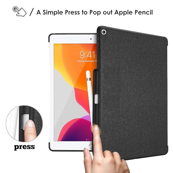 ProCase ProCase for iPad 10.2 (2021 9th Gen/ 2020 8th Gen/ 2019 7th Gen) Back Case with Pencil Holder, Companion Back Cover for iPad 9th 8th 7th, Compatible with Smart Keyboard and Smart Cover -Black - View 5 of 7