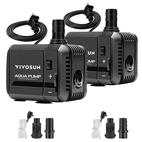 VIVOSUN 2-pack Ultra Quiet 210GPH Submersible Pump for Fish Tank Pond Aquarium Hydroponics with 5ft Power Cord and 2 Nozzles