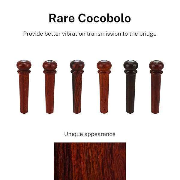 Donner Donner Acoustic Guitar Bridge Pins - 6 PCS Wooden Pins with Abalone Dot & Puller - Brown Cocobolo - View 2 of 9